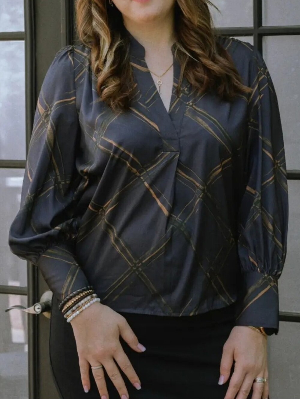 Banana Republic FactoryPlaid Long-Sleeve V-Neck Blouse